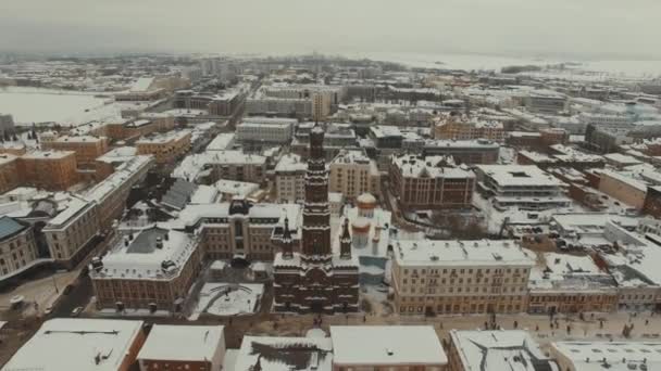Zimowy Krajobraz Dużego Rosyjskiego Miasta Multicoptera — Wideo stockowe