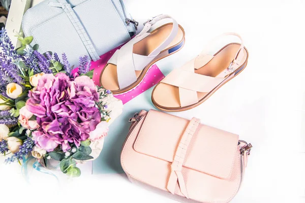 Sandalias Para Niñas Zapatos Verano Azules Rosados — Foto de Stock