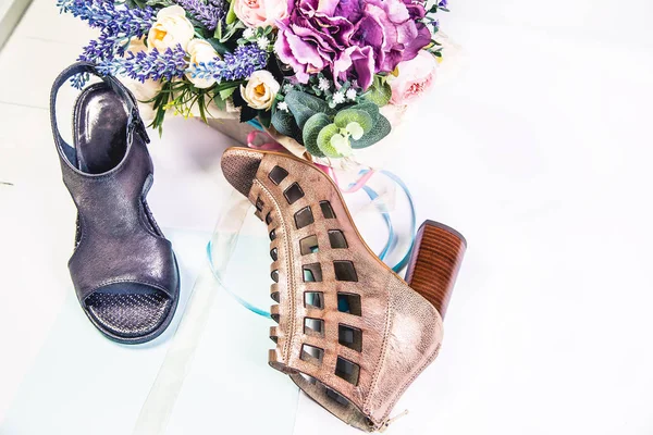 Стильные Летние Сандалии Обувь Женская Обувь — стоковое фото