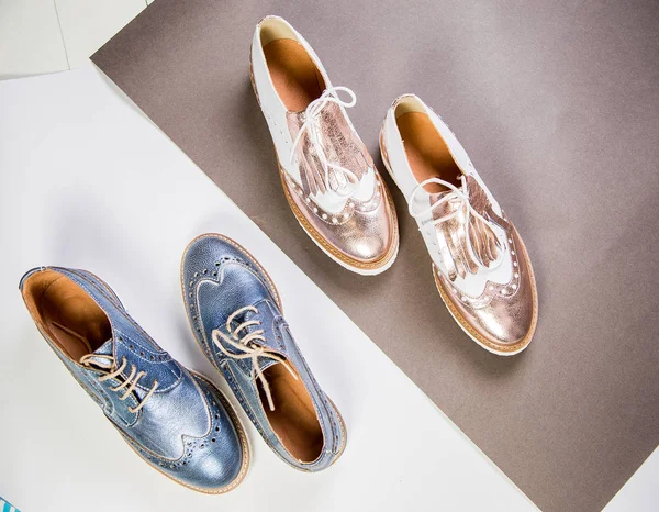 Chaussures Blanches Bleues Pour Filles Chaussures Marque Élégantes — Photo