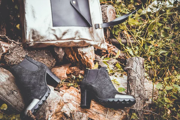 Negro Botas Mujer Con Estilo Vintage Foto — Foto de Stock