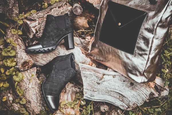 Black stylish women\'s boots vintage photo
