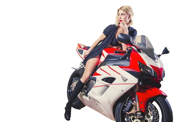 Fille Sexy Blonde Sur Grue Sportbike — Photo