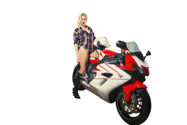 Sexy Chica Rubia Grúa Sportbike — Foto de Stock