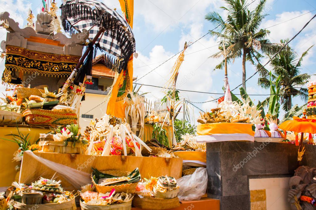 Procession of beautiful Balinese hindu ceremony in Bali island
