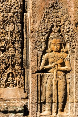 Banteay Kdei Wat Angkor Kamboçya'da karmaşık tapınakta Antient kabartmaları