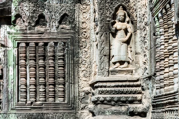 Dansçı Prohm Wat Angkor Kamboçya Karmaşık Tapınakta Antient Kabartmaları — Stok fotoğraf