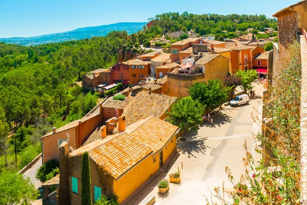 Vista Colorido Ocre Pueblo Rosellón Provenza Francia — Foto de Stock