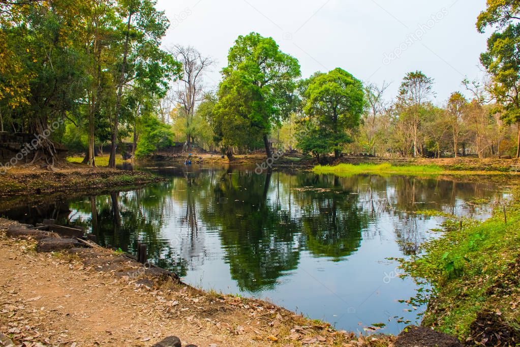Lake of ancient complex Koh Ker in Cambodia