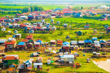 Kayan köyü Phnom Krom, yeşil pirinç tarlaları Tonle Sap, Siem Reap, Kamboçya