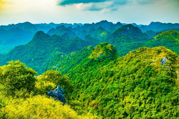 Halong bay mountain view point from Cat Ba Island, Ngu Lam Peak, Vietnam — Foto Stock