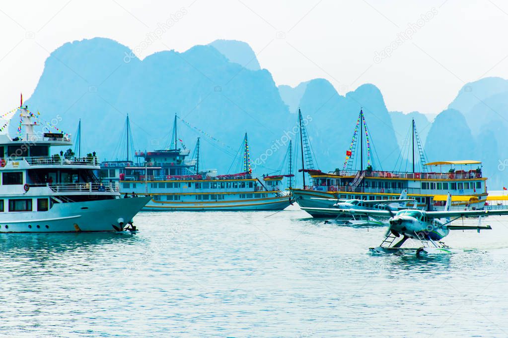 Boats harbour in Ha Long Bay, Vietnam