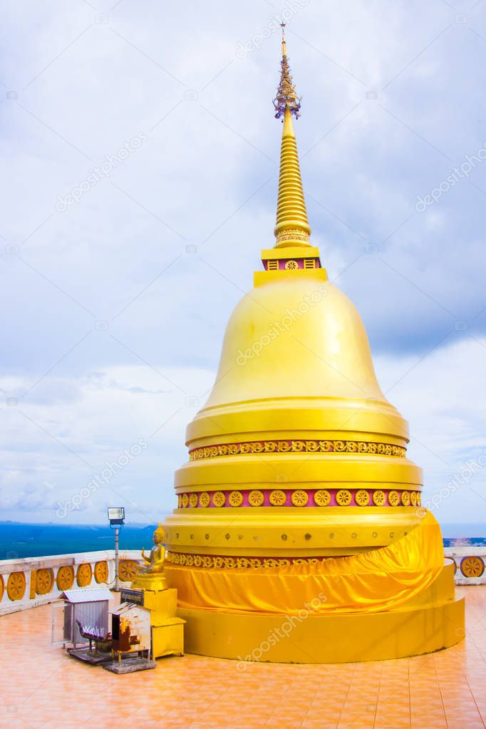 Big Gold Stupa in Tiger Cave Temple, Wat Tham Suea, Krabi, Thailand
