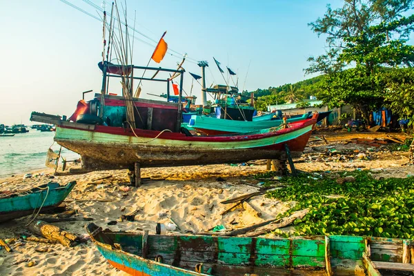 Traditional boats in Fishing village at port, Phu Quoc island, Vietnam