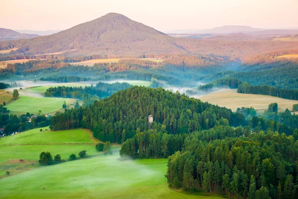 Beautiful morning sunrise of the Marienfels Viewpoint, Bohemian Switzerland, National Park Bohemian Switzerland, Czech republic — Stock Photo, Image