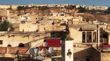 Panoramik rooftops gündoğumu, Fes Medina, Afrika, Fas