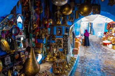 Hediyelik Dükkanı: Chefchaouen, Marocco, Afrika'nın mavi Medine'de