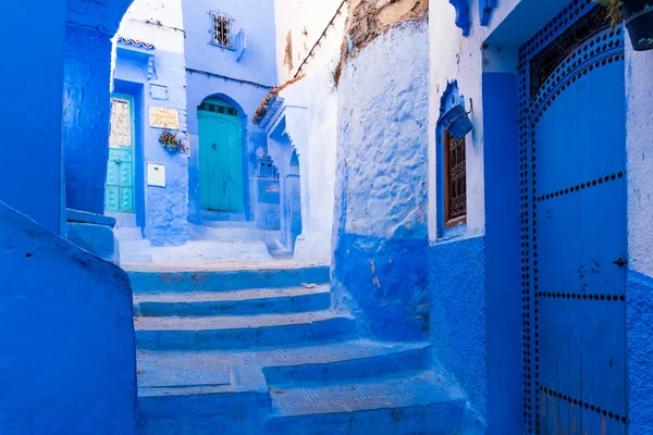 Hermosa Calle Azul Medina Azul Chefchaouen Marruecos África —  Fotos de Stock