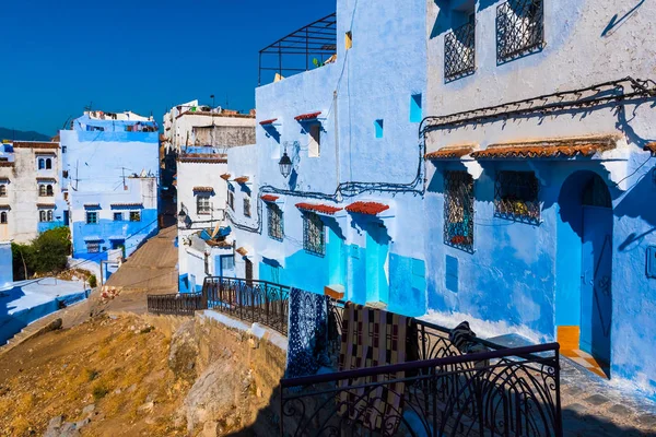 Street, kék város Medina-Chefchaouen, Marokkó, Afrikában — Stock Fotó