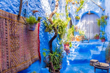 Sokak mavi şehir Medine: Chefchaouen, Morocco, Afrika