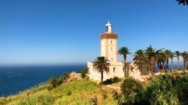 4 k görüntüleri güzel deniz feneri Cap Spartel, Tanger, Fas Afrika
