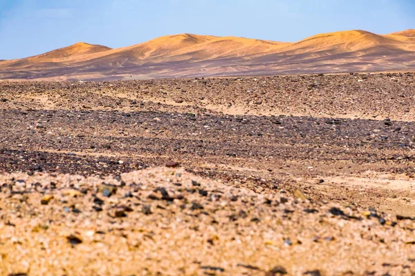 Black stoned desert in Merzouga Sahara near Erg Chebbi, Morocco, Africa — Stock Photo, Image