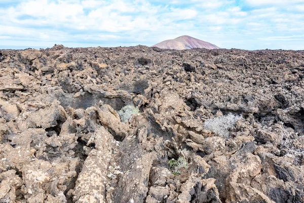 Champ de lave et sentier touristique menant au vulcano Caldera Blanca, Lanzarote, Îles Canaries, Espagne — Photo