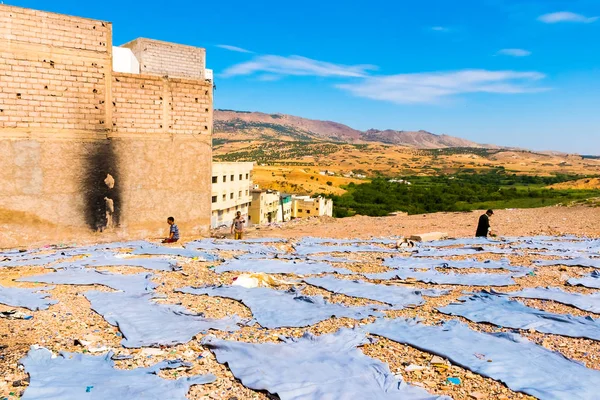 Leather Drying Tannery Ancient Medina Fes Morocco Africa — Stock Photo, Image