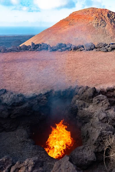 Vulcanic Landscape Fire Timanfaya National Park Lanzarote Canary Islands Spain — Stock Photo, Image