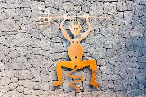 Timanfaya Devil Made Oxidized Iron Symbol Timanfaya National Park Lanzarote Stock Image
