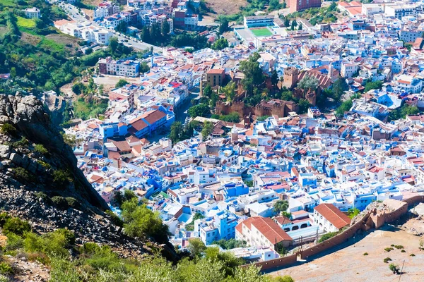 Blauwe Medina Voor Chefchaouen Panoramisch Uitzicht Vanaf Berg Gezichtspunt Marokko — Stockfoto