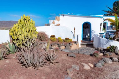 Papagayo Beach Adası Lanzarote, Kanarya Adaları, İspanya kaktüs bahçeli tipik küçük kanarya ev
