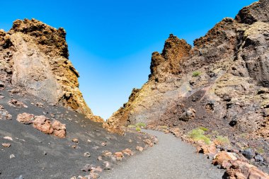Manzara Caldera de Los Cuervos, Timanfaya Milli Parkı, Lanzarote, Kanarya Adaları, İspanya