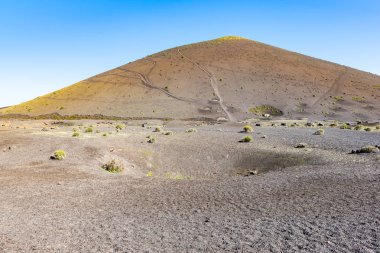 Manzara Caldera de Los Cuervos, Timanfaya Milli Parkı, Lanzarote, Kanarya Adaları, İspanya.