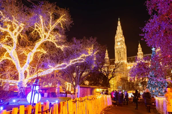 O mercado de Natal em frente à Câmara Municipal de Rathaus em Viena, Áustria — Fotografia de Stock