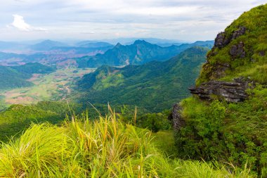 Manzara olay yerinden en yüksek dağı ve sis, Chiang Rai, Tayland yakın Phu Chi fa