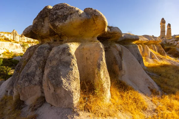 Beautiful landscape of Magic forms of sandstone rock near Goreme village, Cappadocia, Turkey.