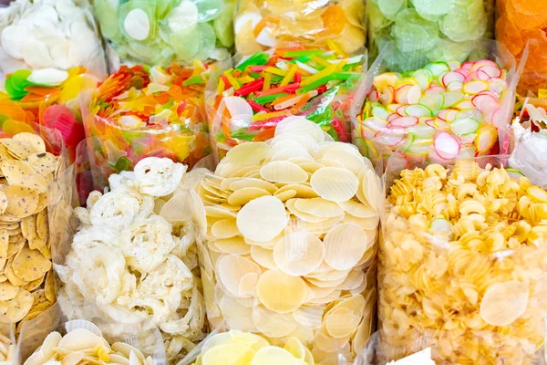 Variety of traditional pasta for sale in Indian traditional market, Delhi — Stock Photo, Image