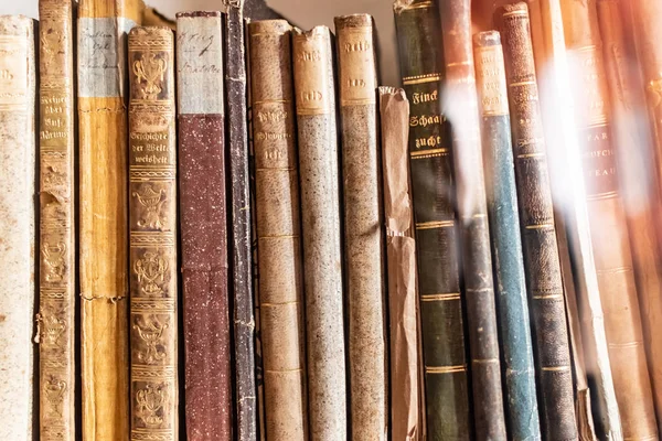 Beautiful ancient old books on shelf in the library — Stock Photo, Image