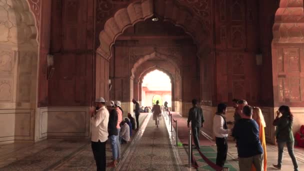 Delhi, India, 30 MAR 2019 - Moschea Jama Masjid, Delhi. La spettacolare architettura della Moschea del Grande Venerdì Jama Masjid, video 4k — Video Stock