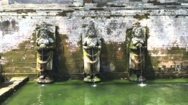 Bali tapınağı Goa Gajah Antik havuzu, Bali Fil Mağarası, Endonezya Unesco mirası, 4k görüntüleri video