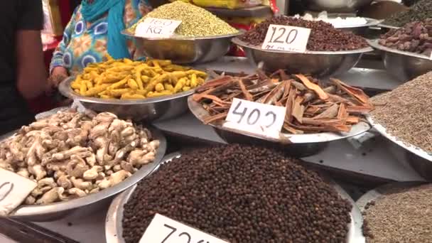 Khari宝利，亚洲最大的香料批发市场，在印度老德里，4k镜头视频 — 图库视频影像
