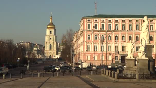 Sofia bell tower of Saint Sophia Cathedral in Kiev at sunny spring day, Kiev, Ukraine, 4k footage video — Stock Video