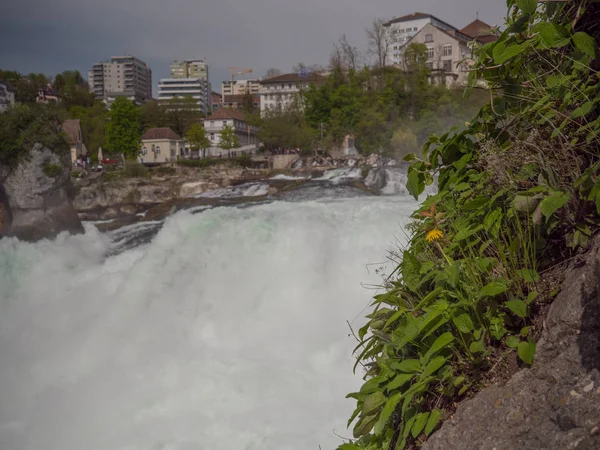 Rýnský vodopád ve Švýcarsku časný jarní čas — Stock fotografie