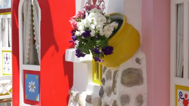 Decoración tradicional de flores de estilo mediterráneo en la calle — Vídeos de Stock