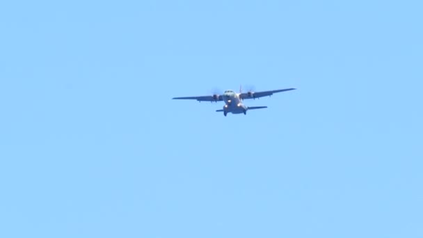 Großes Passagierflugzeug fliegt in blauem Himmel — Stockvideo