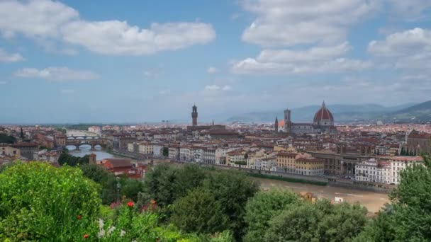 Timelapse Florence, Tuscany, Italy. Cityscape of the city Cathedral, Santa Maria del Fiore Camera moves left to right — Stock Video