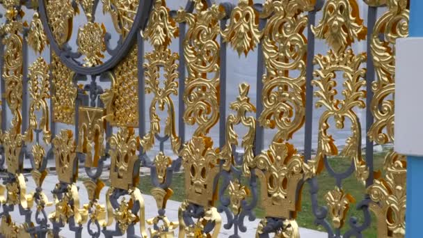 Luxury Golden fence gate close up slow motion — Stock Video