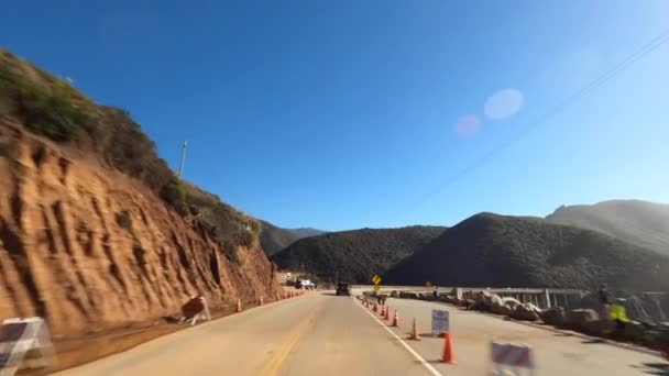 Driving in Big Sur California Bixby creek bridge under construction — Stock Video