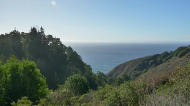 Majestoso litoral de Big Sur Floresta verde rochas na Californias Highway 1 passeio panorâmico — Vídeo de Stock